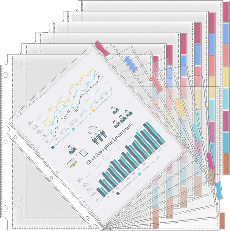 ReliThick 6 Set of 48 Pack Clear Sheet Protectors 8.5 x 11 Inch Page Protector for 3 Ring Binder with 8 Tabs Plastic Dividers for 3 Ring Binder, Insertable Index Page Divider Multicolor Tabs - Image 1